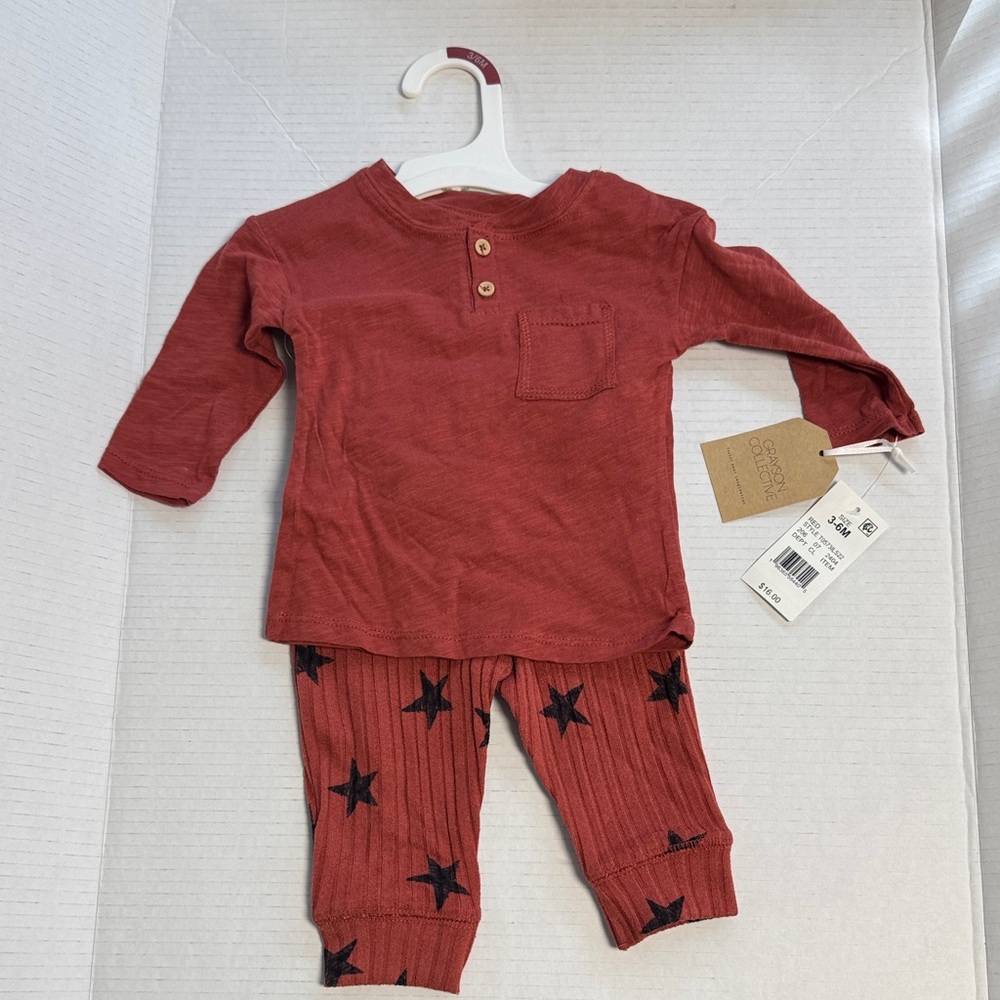 Cozy Kids Star Pajama Set - Brick Red